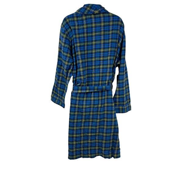 Lands' End Plaid Flannel Robe Mens XXL 2X Blue Green Belted Pockets Lounge Cozy - Picture 6 of 8